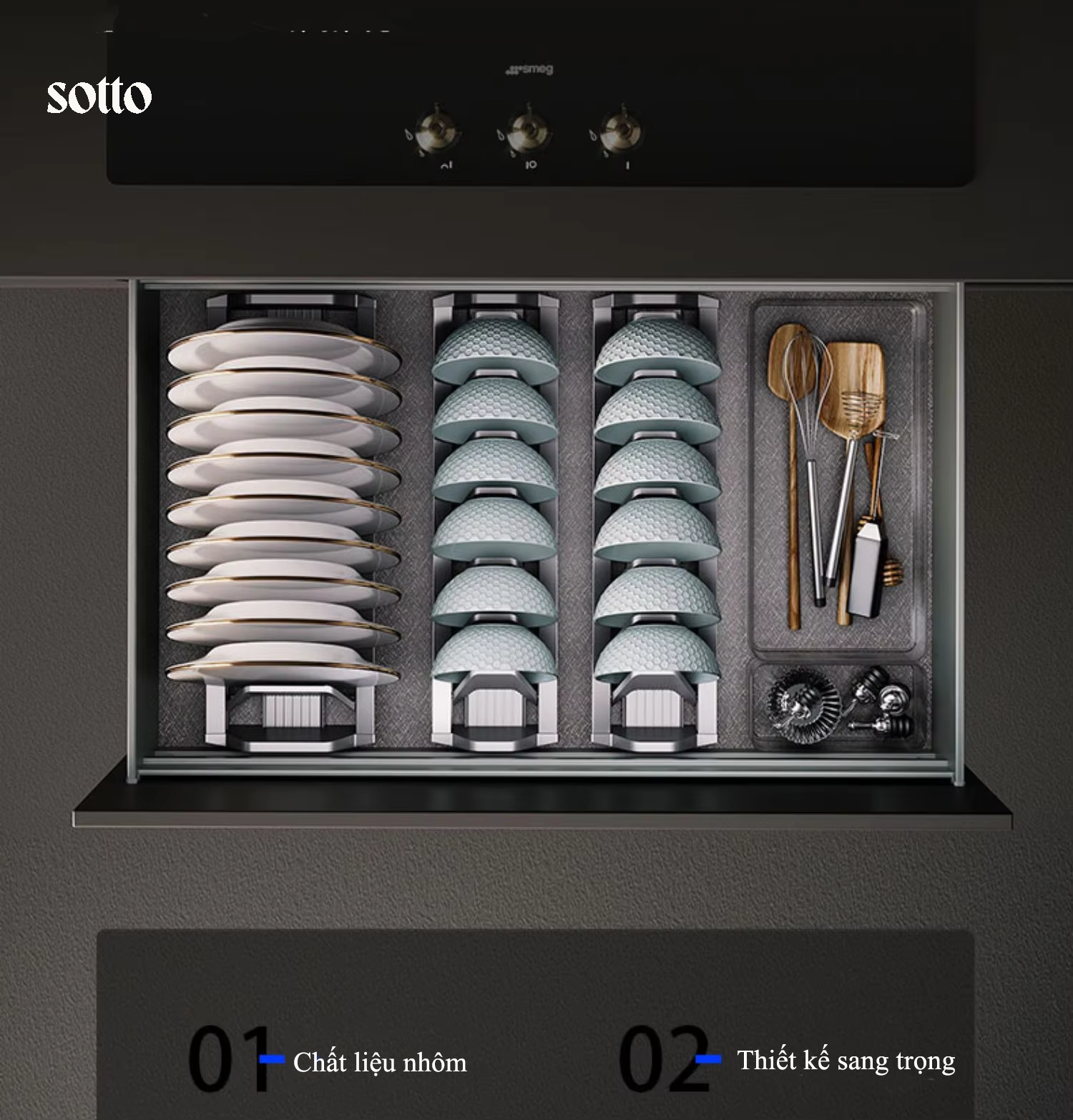 Giá đựng bát đĩa Sotto với vách ngăn di động